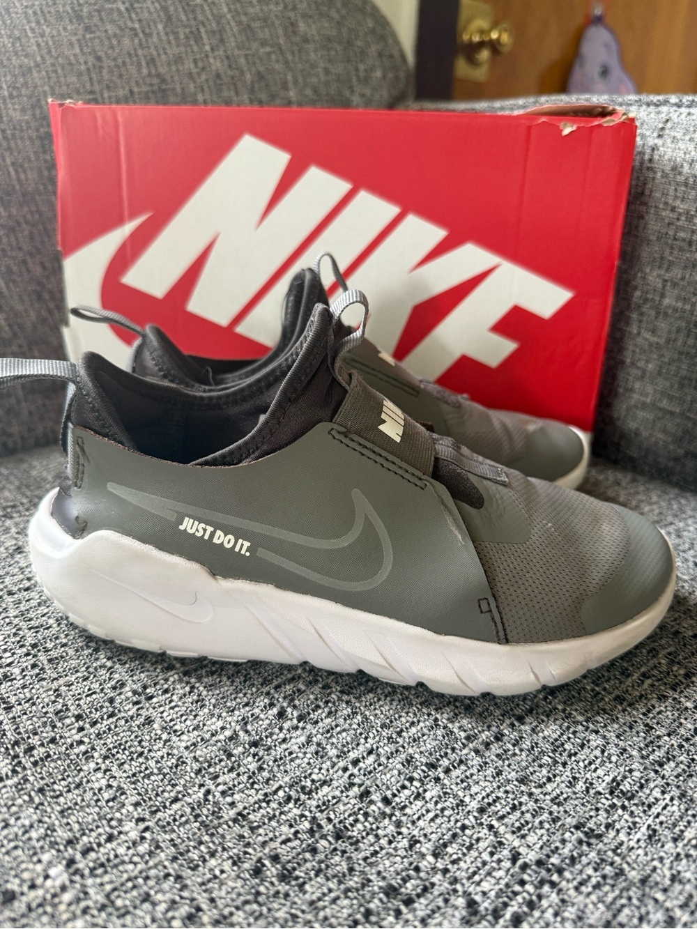 Nike Kids Gray and White Slip-On Sneakers